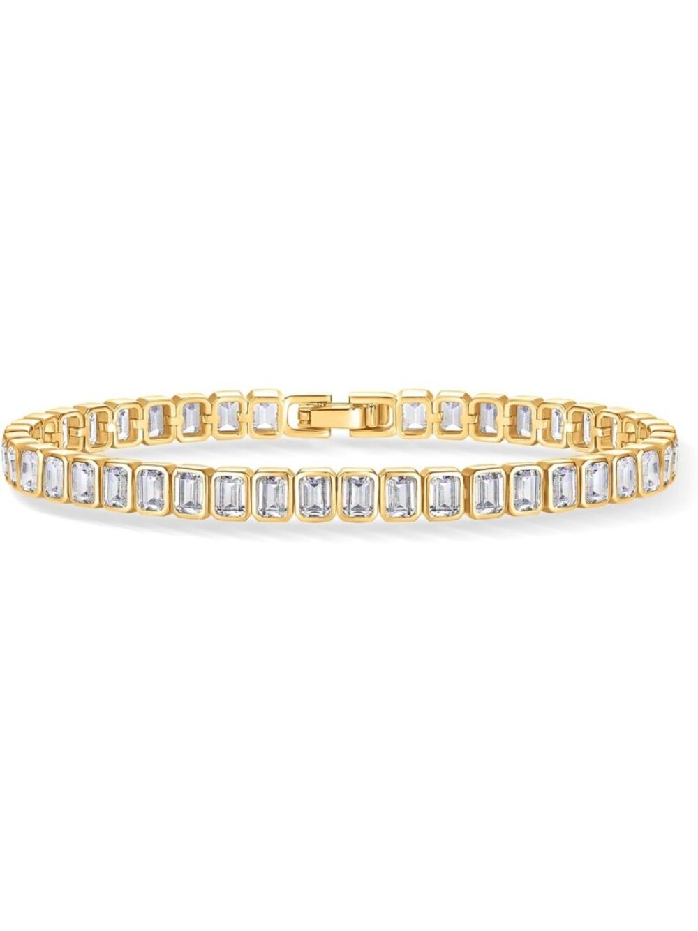 14K Gold Plated Tennis Bracelet for Women, Bezel Set CZ Sparkling Jewelry